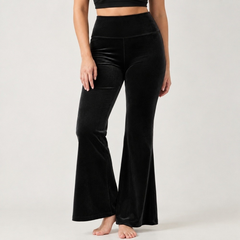 Athleta Elation Velvet Flare Pant Black High Rise Yoga Leggings Womens Size M